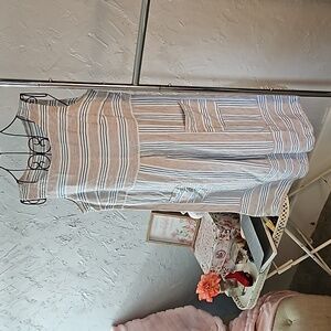 J.Jill Love Linen blue and beige striped dress. Size S.